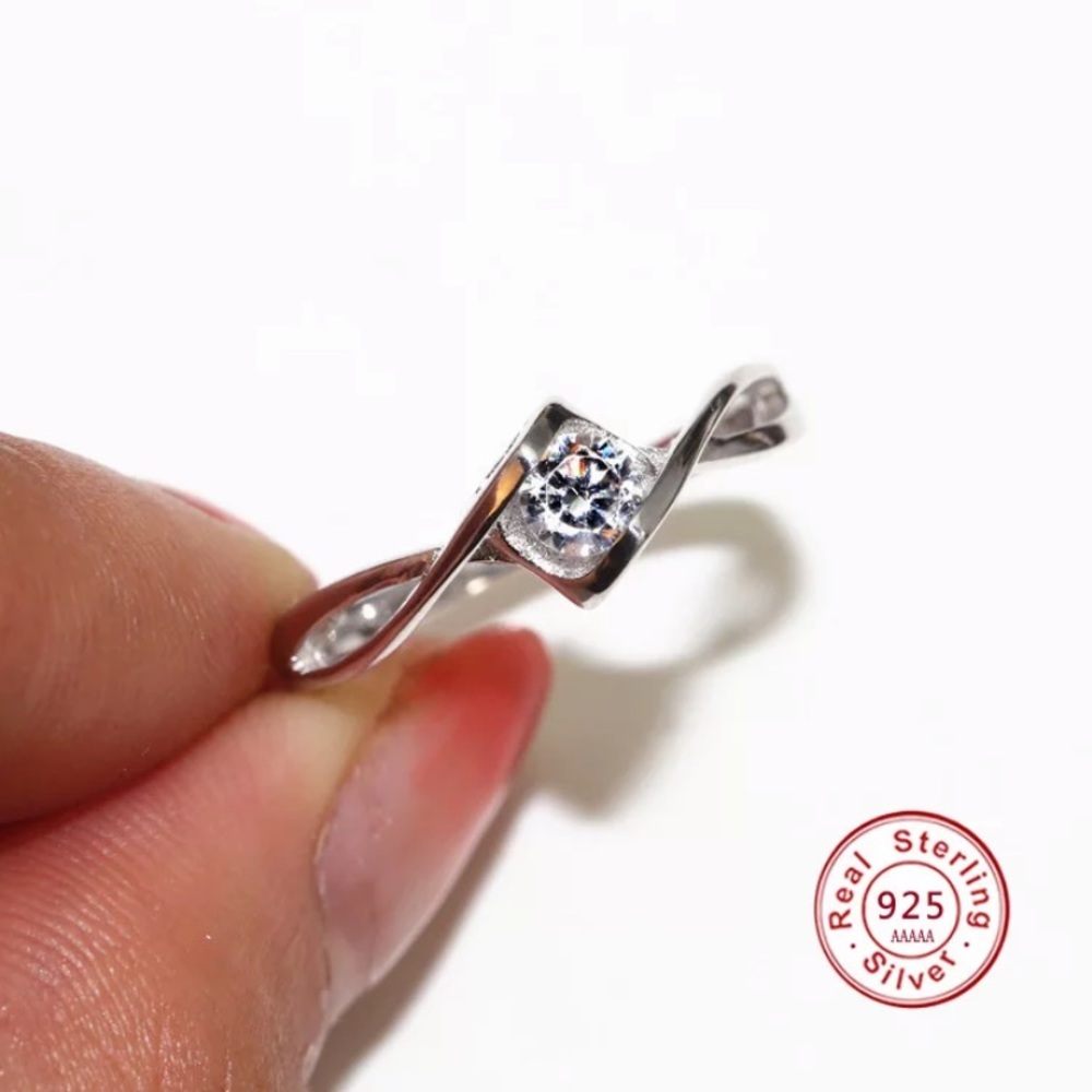 Crystal Zircon Stone Infinite Ring 925 Silver - Picture 7 of 8